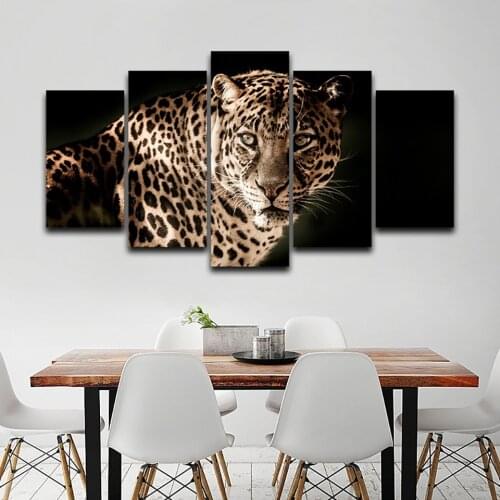 Painting On Canvas Decor Posters HD Printed Modern 5 Panel Ferocious Leopards Modular Picture Wall Art Home Frame Living Room