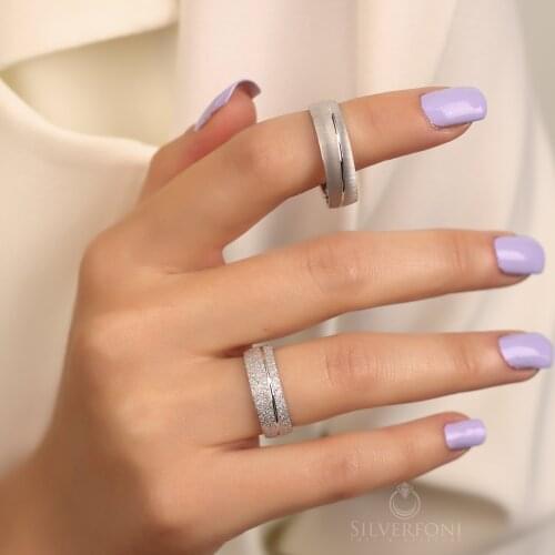 SILVERFONI 925 Sterling Real Silver Wedding Rings Set For Men And Women Jewelry Watercourse Bands Anniversary Gift New Season