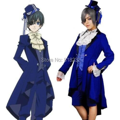 Black Butler Kuroshitsuji Circus Ciel Birthday Uniform Outfit Cosplay Costumes Coat+Vest+Pants+Shirt+Hat+Chain+Blinder+Bowknot
