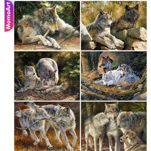 MomoArt 5D DIY Diamond Mosaic Animal Diamond Painting Wolf Cross Stitch Kits Embroidery Needlework Beaded Art Holiday Gifts
