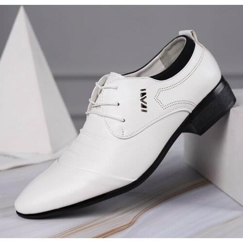 New British Mens Slip On Split Leather Pointed White Toe Men Dress Shoes Business Wedding Oxfords Formal Shoes For Male 38-48