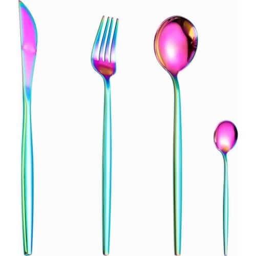 Rainbow Dinnerware Set Stainless Steel Cutlery Flateware Silverware Tableware Salad Fork Spoon Knife Set Complete Dinner Set