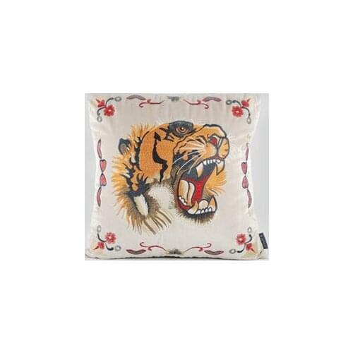 Diphylleia Rural Style Sofa Bed Couch Balcony Cushion Cover Soft Velvet Embroidery Tiger Head Royal Blue Pillow Cases 50x50cm