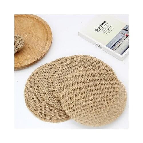 Cheap Natural Jute Burlap Hessian Placemats Coasters Vintage Rustic Wedding Decoration Marriage Party Supply 10pcs/lot