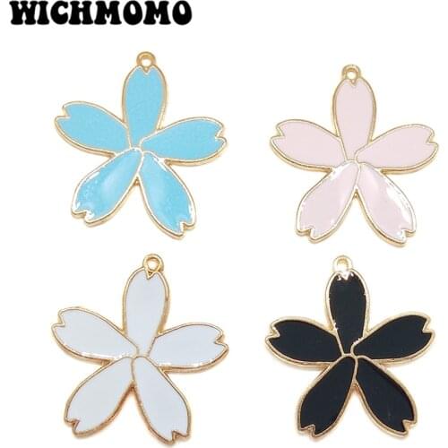 2019 New 34mm 5pieces/bag Zinc Alloy Gold Drop Oil Beautiful Flower Charms Pendant for DIY Earrings Necklace Jewelry Accessories