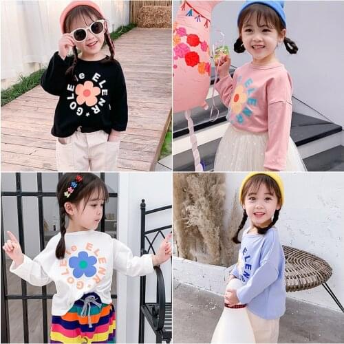 2021 New Style Korean Fashion Cute All-match Girls Clothes Childrens Sunflower Print Bottoming Shirt Tide Multicolor T-shirt