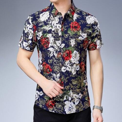 New Arrival Summer Male Floral Shirt Mens Casual Fashion Printing Clothes Short Sleeve Dress Shirt
