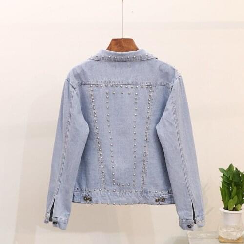 Autumn 2020 New Denim Bomber Jacket for Women Fashion Brand Long Sleeve Slim Jean Jacket Feminina Personalized Rivet Coat S-L