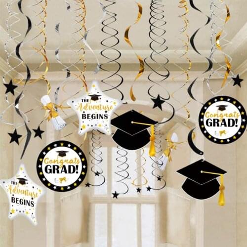 DIY Grad Cap Star Garland Hanging Swirl Ceiling Pendant Graduation Party Decor This hanging banner is suitable for graduation