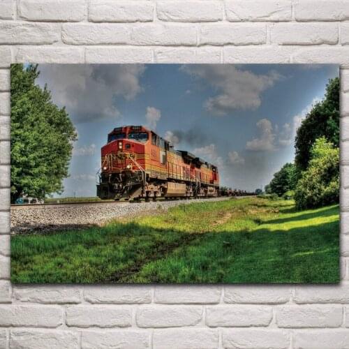Train classic bnsf railway locomotive artwork living room home wall art decor wood frame fabric poster KN699