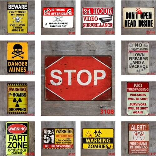 Stop Warning Sign Vintage Metal Poster Don't Open Dead Inside No Trespassing Danger Mines for Gamer Room Personalized Decorative