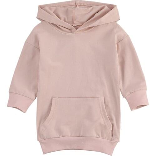 Pudcoco Little Girl’s Long Sleeve Sweater Dress Solid Color Hooded Pullover Dress Autumn Winter Warm Top for Children 1-5 Years