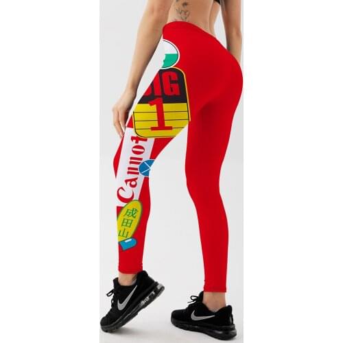 Qickitout Sexy Womens Red Leggings Smiley Face Sign Print Push Up Fitness Workout Legging Oversize