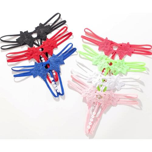 Fashion Ladies Pearl Massage Sexy Thong Panties Lace Open Crotch