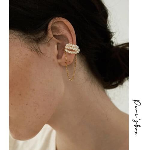 PerisBox Single Piece Natural Pearl Tassel Earrings Without Piercing Ferromagnetic Clip Earrings for Women Minimalist Ear Cuff