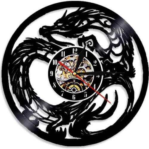 Chic Dragon Wall Clock Modern Design Dragon Art Ancient Mythical Animal Vinyl Record Clocks Creaive Room Decor