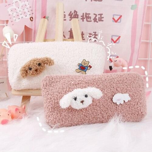 Student pencil case Plush pencil case cartoon simple small fresh female stationery case large capacity