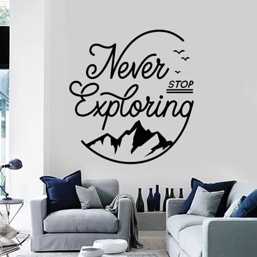 Quotes Wall Decal Words Never Stop Exploring Camping Mountain Art Vinyl Window Sticker Bedroom Living Room Home Decor Mural M036