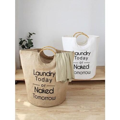 Waterproof Collapsible Laundry Basket with Bamboo Handle, Bedroom Storage Basket for Dirty Clothes Toys Organizer Large Capacity