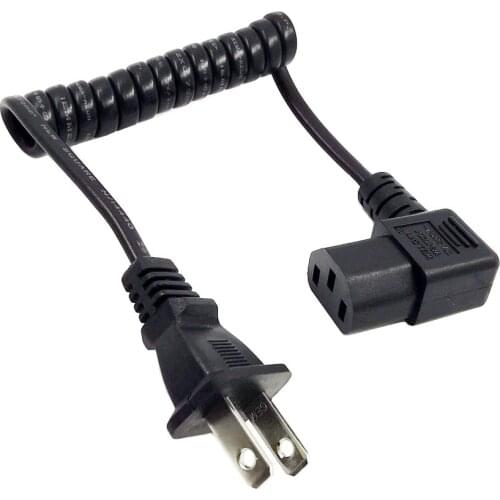 US 2 Prong Retractable Power Cord, US NEMA 1-15P To Right Angeled IEC60320 C13 Ultra Short Extension Lead Cable 10A