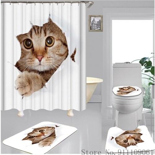 Cute Animal Series Digital Printing Shower Curtain Bathroom Waterproof Partition Curtain Non-slip Bath Toilet Mat Home Decor