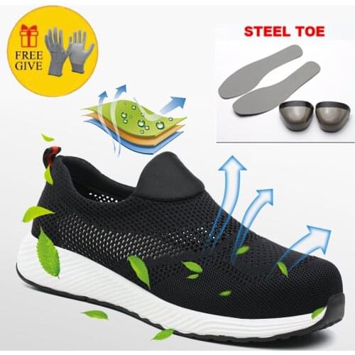Steel Toe Safety Shoes Industrial & Construction Puncture Proof Summer Men Breathable Mesh Work Shoes Protective Footwear