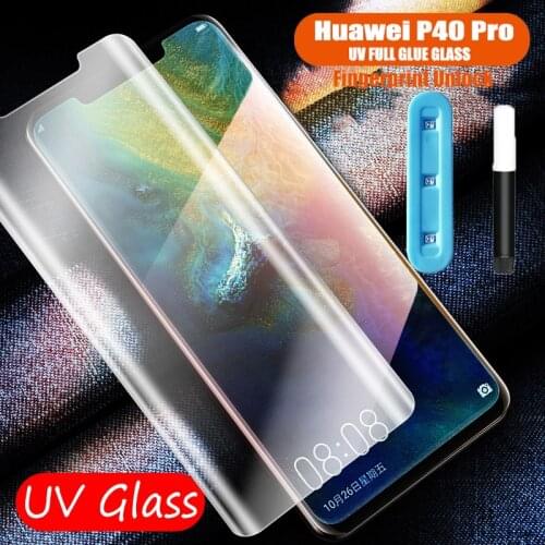 UV Liquid full glue tempered glass for Huawei Mate 40 Pro Mate 30 20 Pro Screen Protector fingerprint unlock P30 P40 Pro films