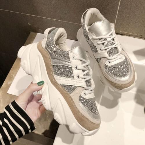 Sequins Stylish Woman Increasing Height Sneakers Women Walking Girls Sneakers Chunky Dad Shoes Women Tennis Shoes Zapatos Mujer