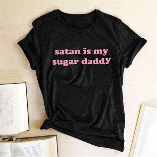 Women Summer Woman Tshirts Fashion Short Sleeve Harajuku Tops for Teens Satan Is My Sugar Daddy Printing Christmas T-shirts