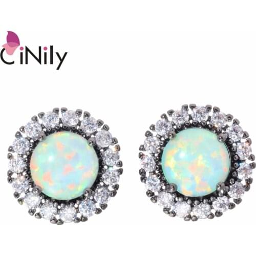CiNily Created Green Fire Opal Cubic Zirconia Black Gold Color Wholesale for Women Jewelry Gift Stud Earrings 14mm OH4386