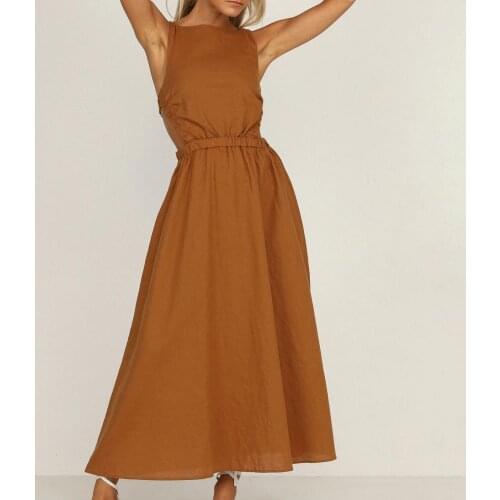 Women Summer Sexy Hollow Out Dress Backless Elastic Waist Hem Soft Elegant Long Dresses A-Line Party Vestidos