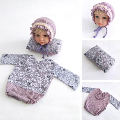 3 Pcs/set Newborn Month Photography Suits Baby Girls Boys Photo Props Infants Lace Cap Pillow Clothes Set