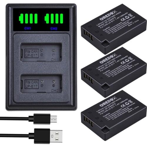 3Pcs LPE17 LP E17 LP-E17 Battery + LED type-c Dual Charger for Canon EOS 200D M3 M6 750D 760D T6i T6s 800D 8000D Kiss X8i