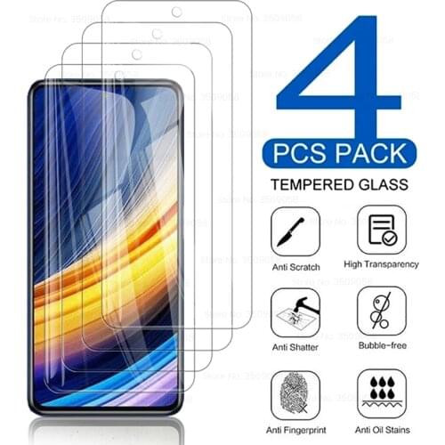 4pcs protective glass for xiaomi pocophone poco x3 little x 3 pro nfc full cover screen protector pocox3 armor safety tremp film