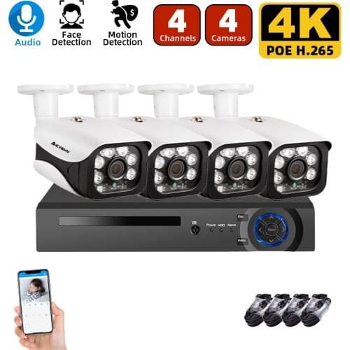4K Audio CCTV System H.265+ 4CH 8MP NVR with 4*8MP Outdoor Security Camera NVR Kit Day/Night Home Video Surveillance System
