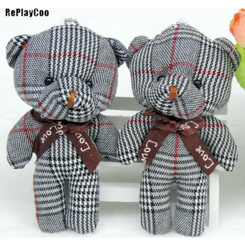 50PCS/LOT Mini Teddy Bear Stuffed Plush Toys Small Bear Stuffed Toys12cm black pelucia Pendant Kids Gift Birthday Gift HMR039