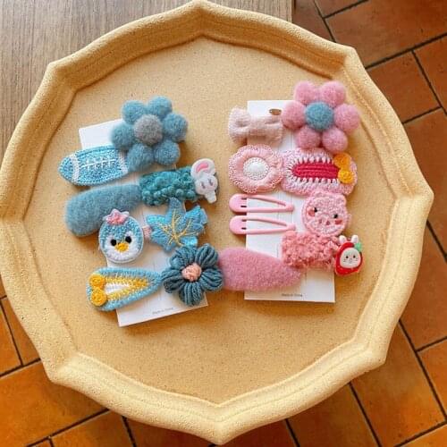 8Pcs/Set Plush Animal Headwear Cute Fashion Princess Hair Clip Autumn And Winter New BB Hairpin