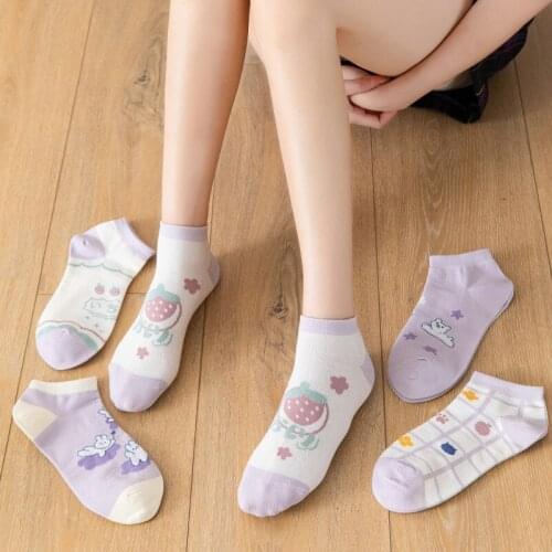 Anewmorn Spring&Summer Purple Female Socks Harajuku Personality College Style Sokken Kawaii Bear Sweet Strawberry Womans Socks