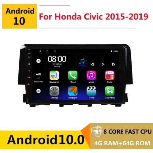2 din 8 core android 10 car radio auto stereo for Honda Civic 2015 2016 2017 2018 2019 navigation GPS DVD Multimedia Player