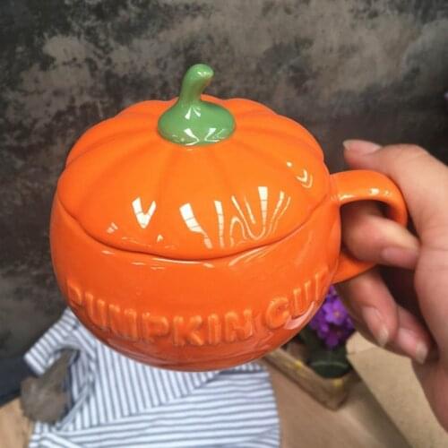 Household Cute Halloween Pumpkin Shape Cup Personality Ceramics Mug With Cover Coffee Water Milk Mug New Year Halloween Gifts