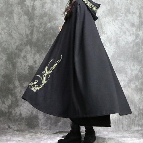 Black Chinese Tunic China Robe Hooded Cape Femme Poncho Meditation Traditional Chinese Clothing Halloween Chinese Cloak
