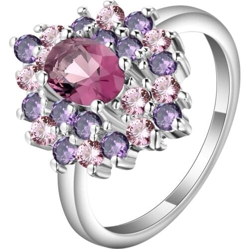 Elegant Colorful Zircon Stone Flower Rings Female White Gold Filled Jewelry Unique Womens Wedding Engagement Rings For Bridal