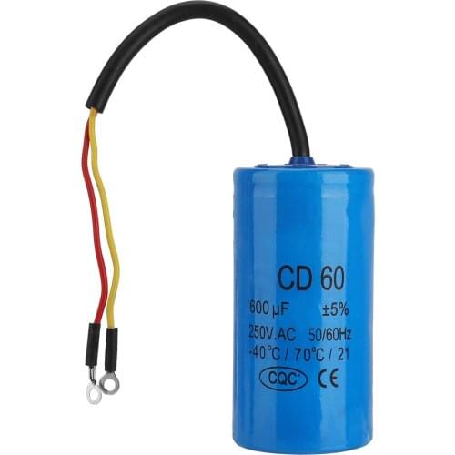 CD60 Run Capacitor with Wire Lead 250V AC 600uF 50/60Hz for Motor Air Compressor