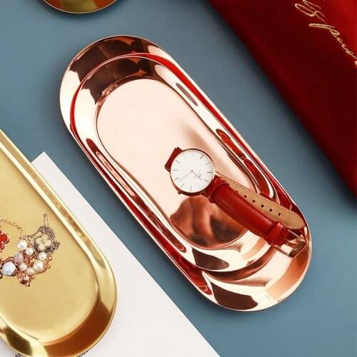 Metal plate gold stainless steel afternoon tea dessert tray jewelry storage swing