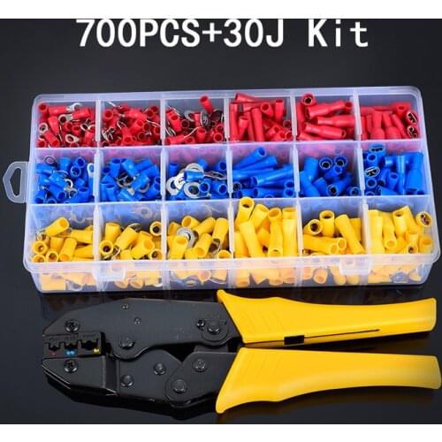0.5-6.0mm2Mini pliers electrical wire crimping tools tubular terminals box kit 700pcs Wire Stripper Crimper Terminal 20-10 AWG