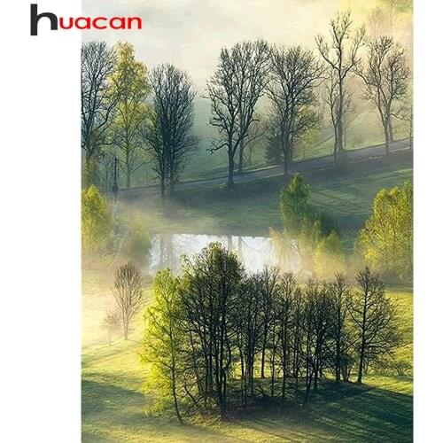 Huacan Diamond Painting Kit Forest Scenery Embroidery Cross Stitch Tree Landscape Mosaic Natural Diamond Art