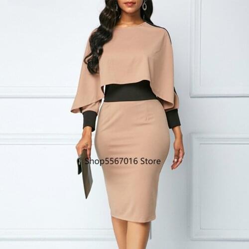 Winter Autumn Dress For Women 2020 Casual Plus Size Slim Office Bodycon Dresses Elegant Long Sleeve Sexy Patchwork Party Dress