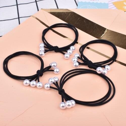 4pcs/lot Women Hair Accessories flowers Beads Headbands Ponytail Holder Girls Scrunchies Elastic Hair Bands Rubber Rope Headdre