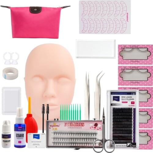 Pro 12/14/16/19pcs/Set False Eyelashes Extension Set with Training Head Model Practice Silicone Mannequin Head Tweezers Kits