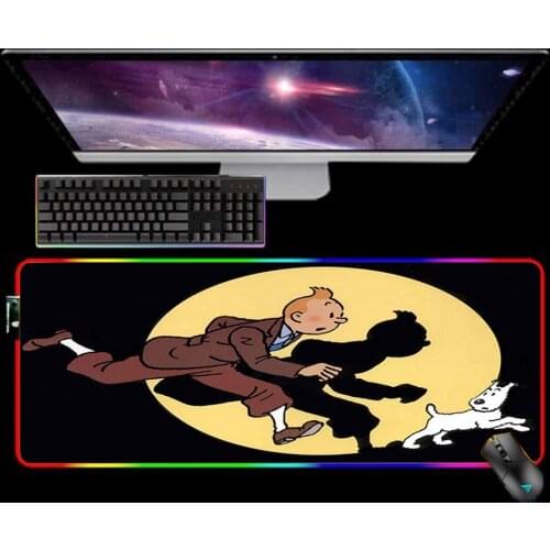 RGB Mouse Pad The Adventures of Tintin Mousepad Keyboard Mat LED Mause Pad Rubber No-slip with Backlit Tapis De Souris Mouse Mat